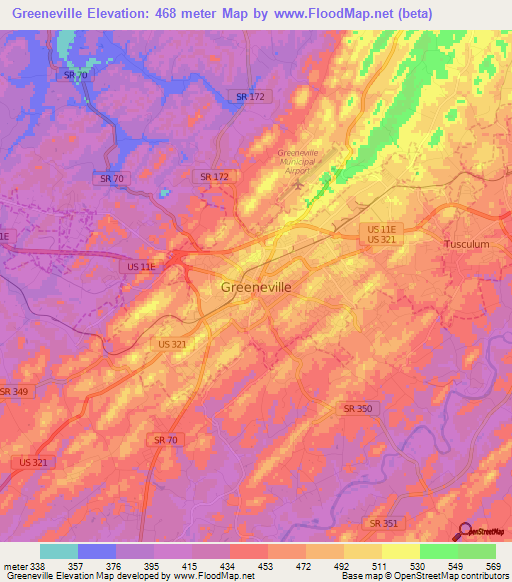 Greeneville,US Elevation Map