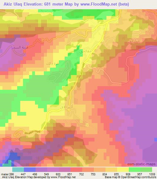 Akiz Ulaq,Syria Elevation Map