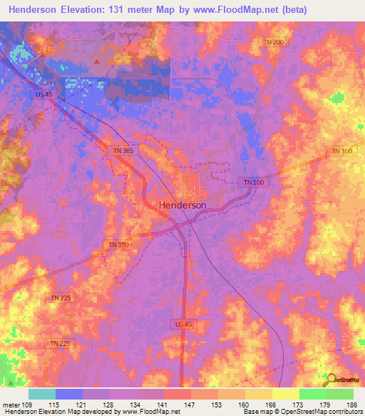 Henderson,US Elevation Map
