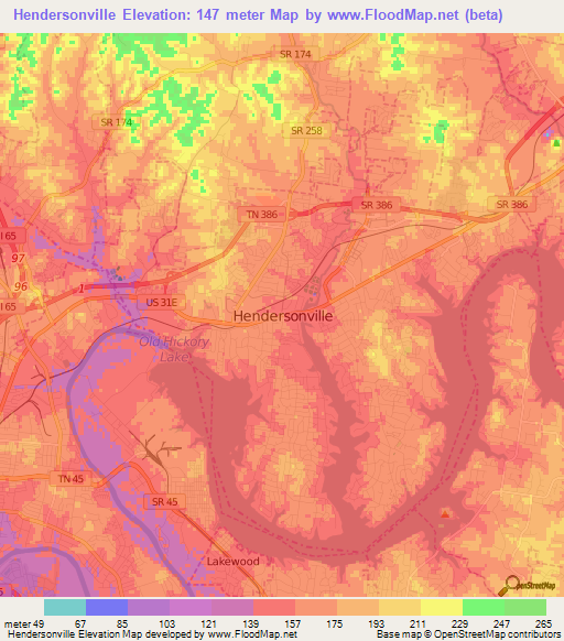 Hendersonville,US Elevation Map