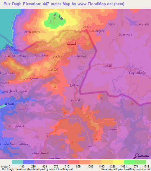 Buz Dagh,Syria Elevation Map
