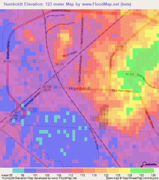 Humboldt,US Elevation Map