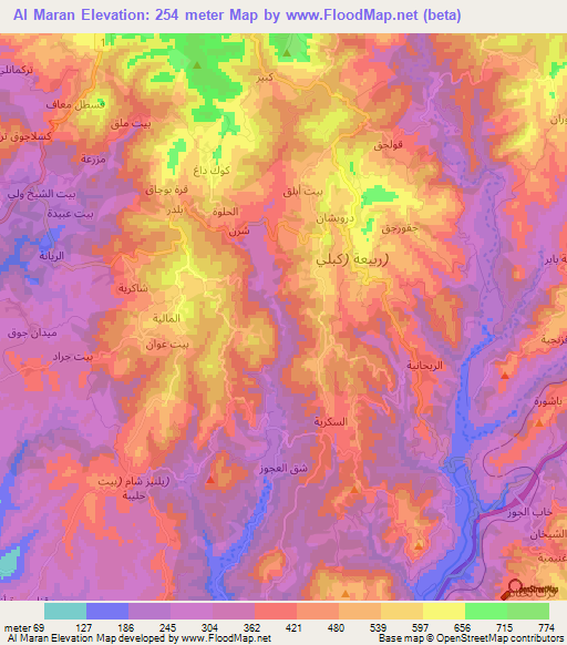 Al Maran,Syria Elevation Map