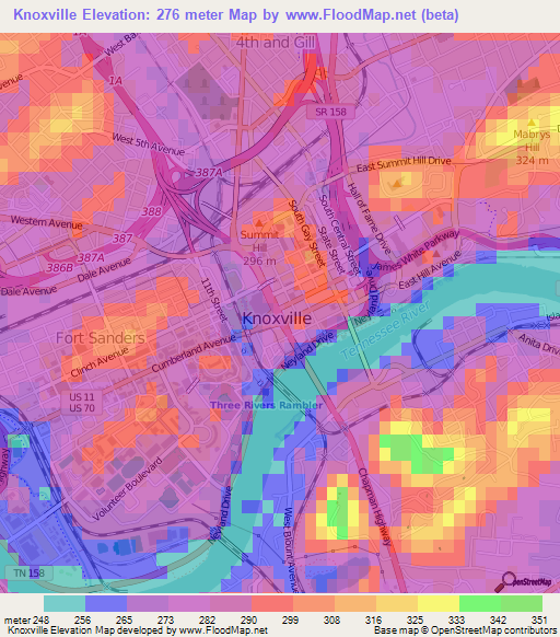 Knoxville,US Elevation Map