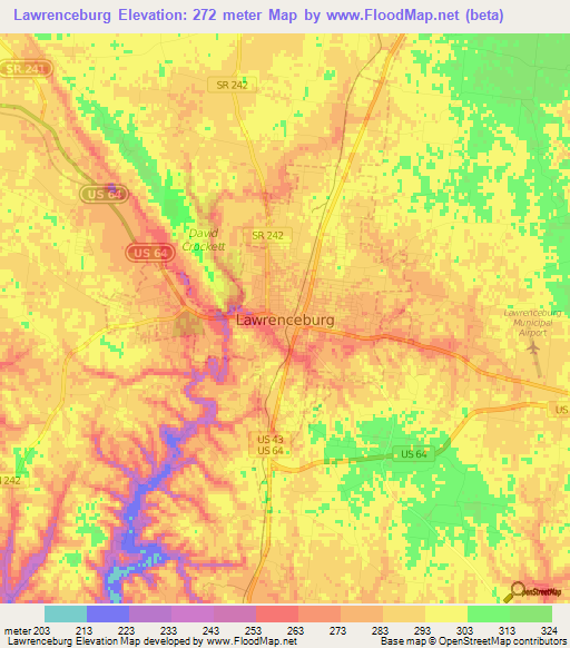 Lawrenceburg,US Elevation Map
