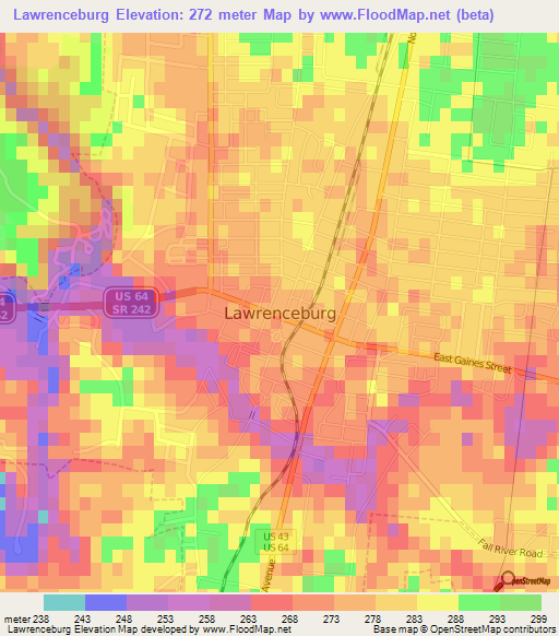 Lawrenceburg,US Elevation Map