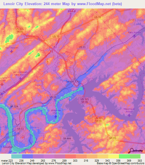 Lenoir City,US Elevation Map