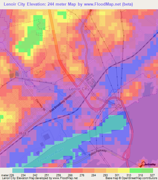 Lenoir City,US Elevation Map