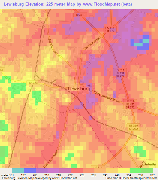 Lewisburg,US Elevation Map