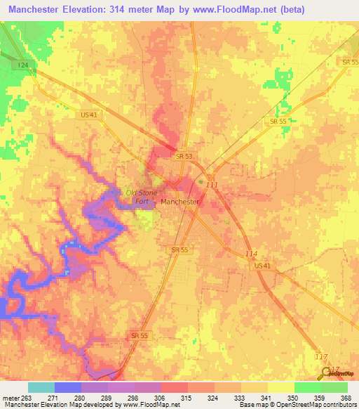 Manchester,US Elevation Map