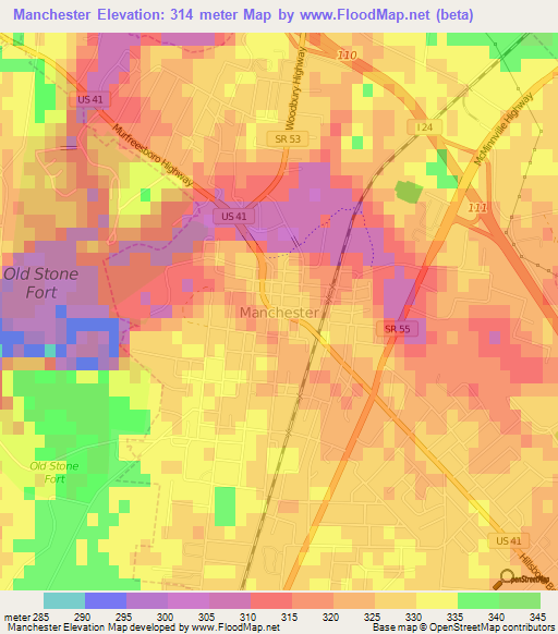 Manchester,US Elevation Map
