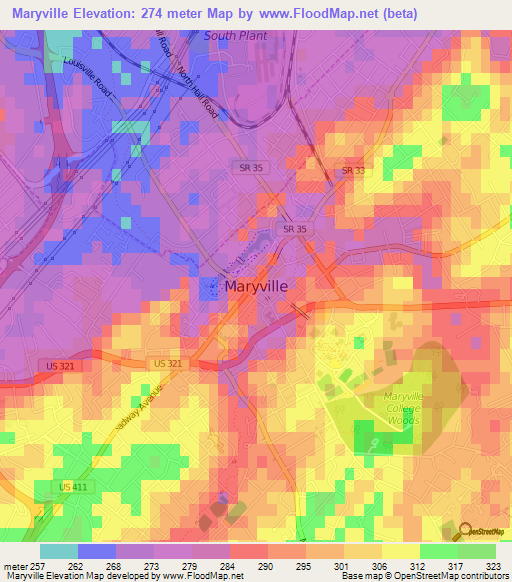 Maryville,US Elevation Map