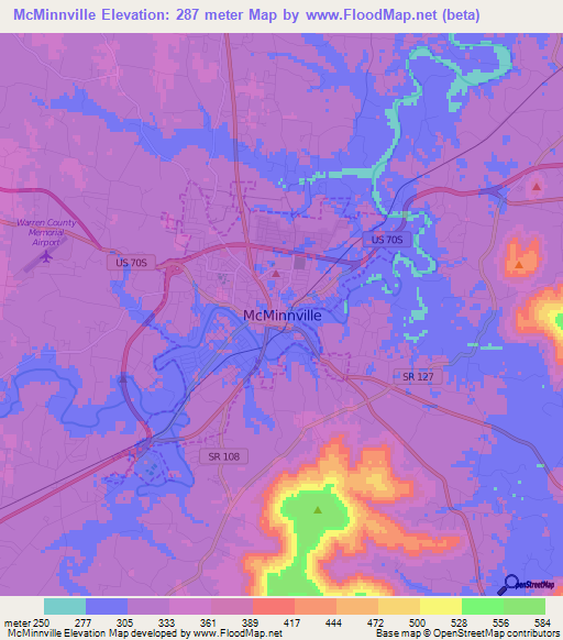 McMinnville,US Elevation Map