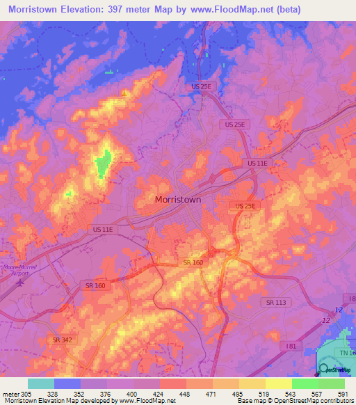 Morristown,US Elevation Map