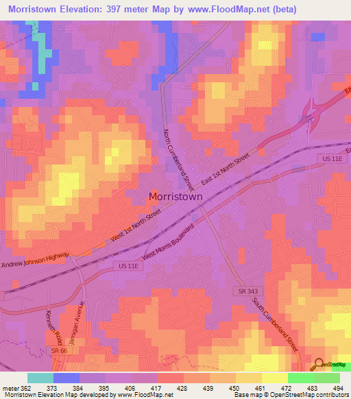 Morristown,US Elevation Map