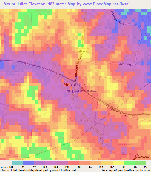 Mount Juliet,US Elevation Map