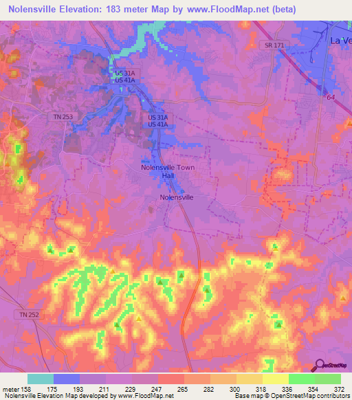Nolensville,US Elevation Map