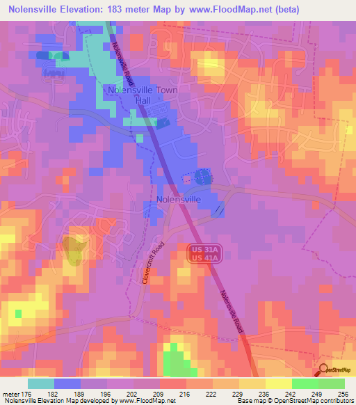 Nolensville,US Elevation Map