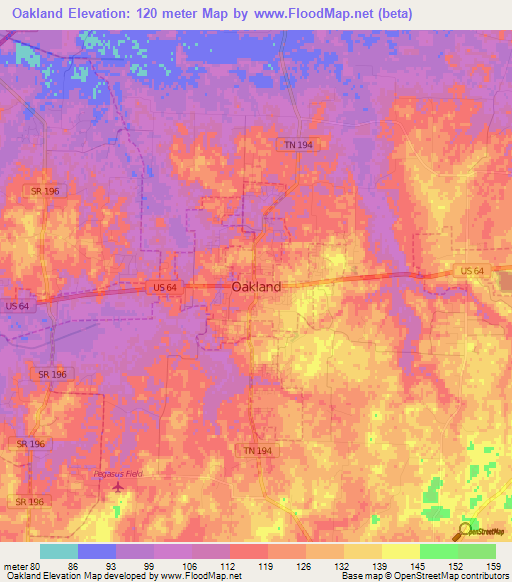 Oakland,US Elevation Map