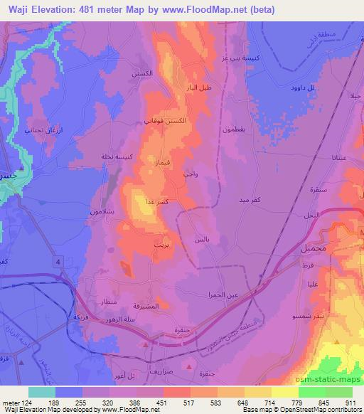 Waji,Syria Elevation Map