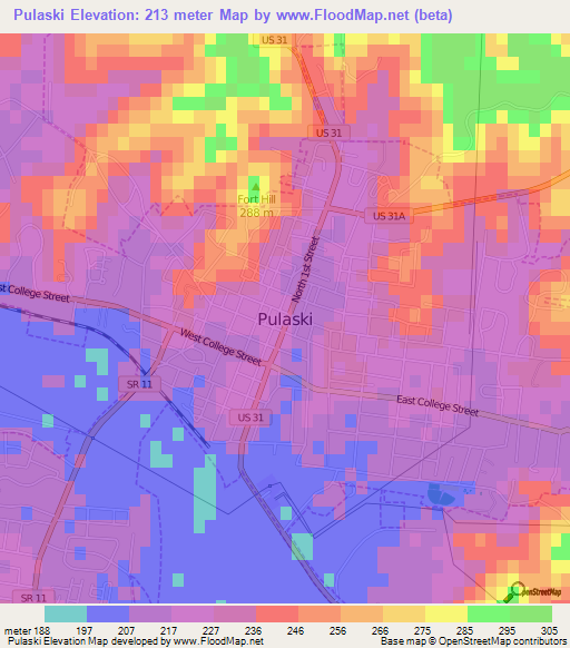 Pulaski,US Elevation Map
