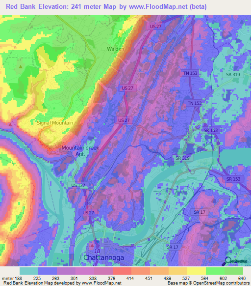 Red Bank,US Elevation Map