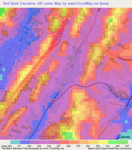 Red Bank,US Elevation Map