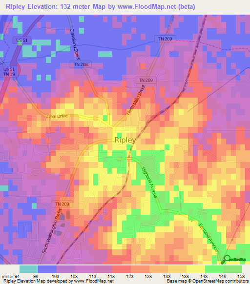 Ripley,US Elevation Map