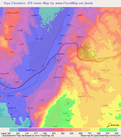 `Alya,Syria Elevation Map
