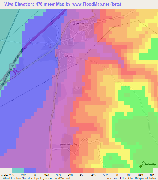 `Alya,Syria Elevation Map