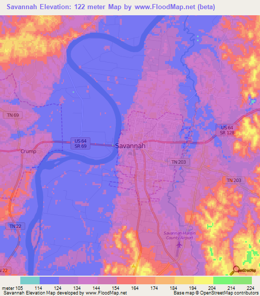 Savannah,US Elevation Map