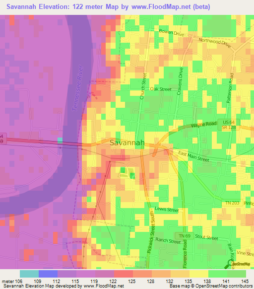 Savannah,US Elevation Map