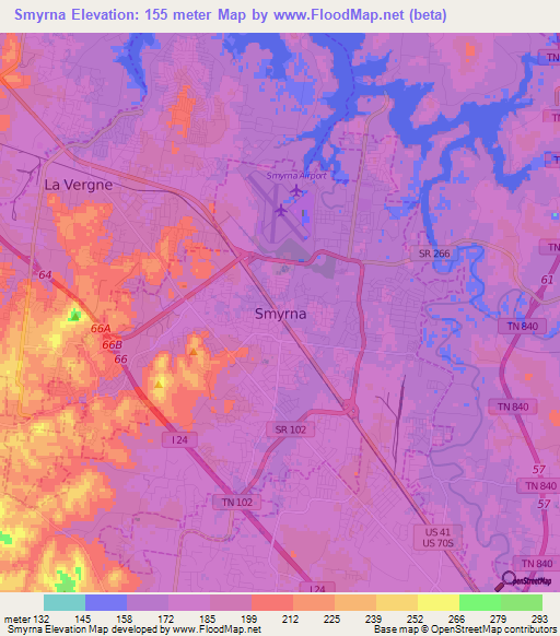 Smyrna,US Elevation Map