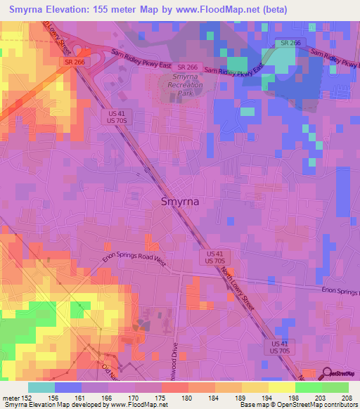 Smyrna,US Elevation Map