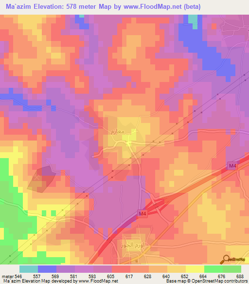 Ma`azim,Syria Elevation Map