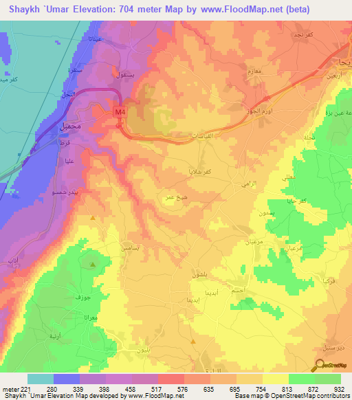 Shaykh `Umar,Syria Elevation Map