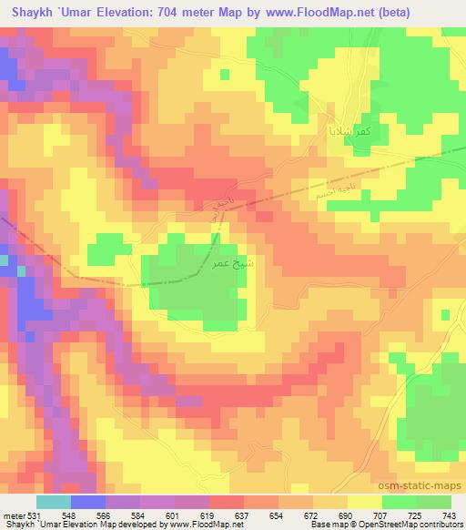 Shaykh `Umar,Syria Elevation Map