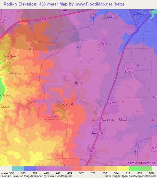 Radikh,Syria Elevation Map