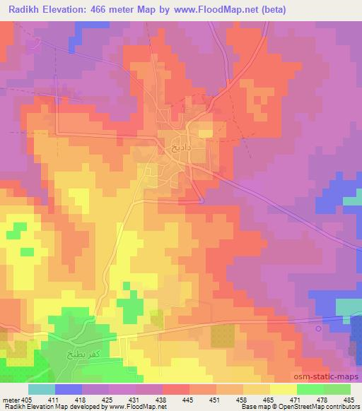 Radikh,Syria Elevation Map