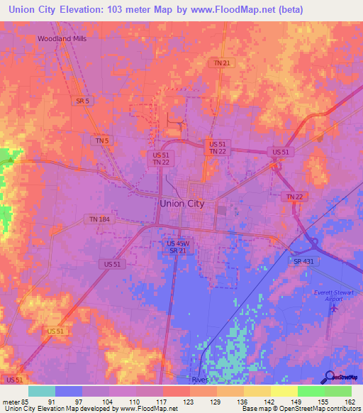 Union City,US Elevation Map