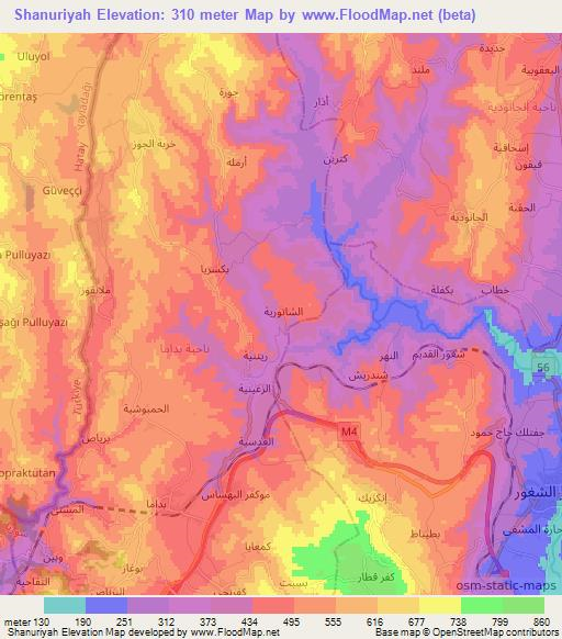 Shanuriyah,Syria Elevation Map