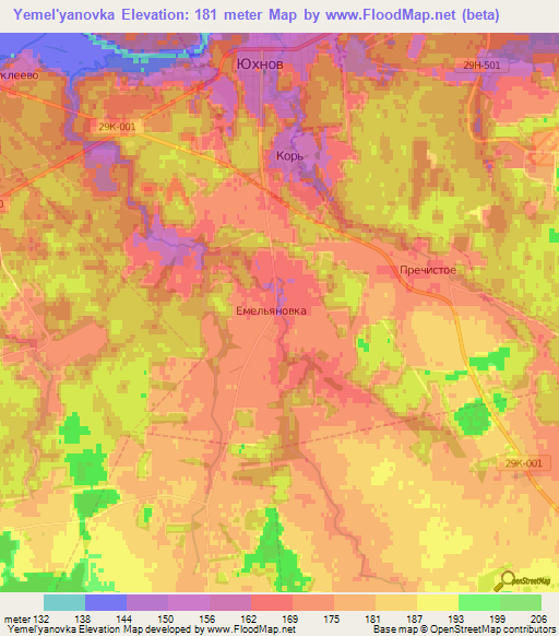 Yemel'yanovka,Russia Elevation Map