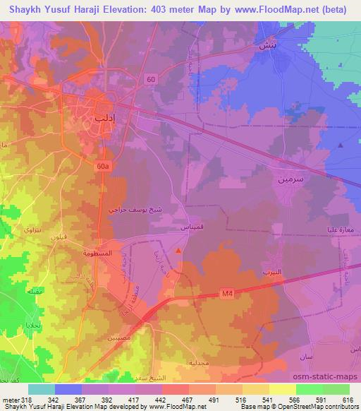 Shaykh Yusuf Haraji,Syria Elevation Map