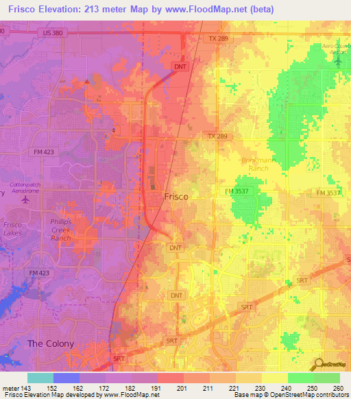 Frisco,US Elevation Map