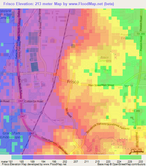 Frisco,US Elevation Map