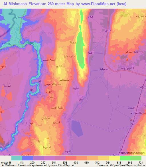 Al Mishmash,Syria Elevation Map