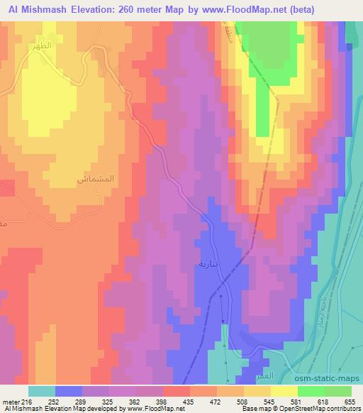 Al Mishmash,Syria Elevation Map