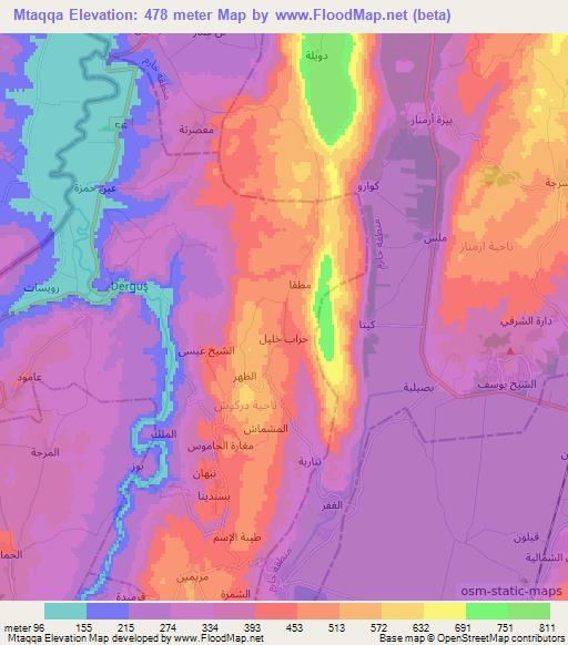 Mtaqqa,Syria Elevation Map