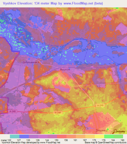 Vyshkov,Russia Elevation Map