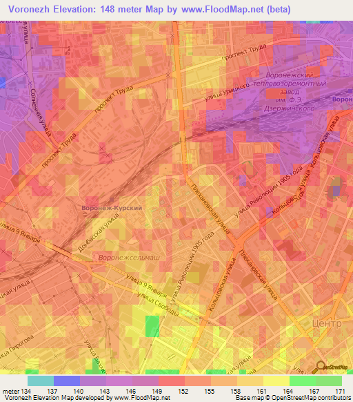 Voronezh,Russia Elevation Map